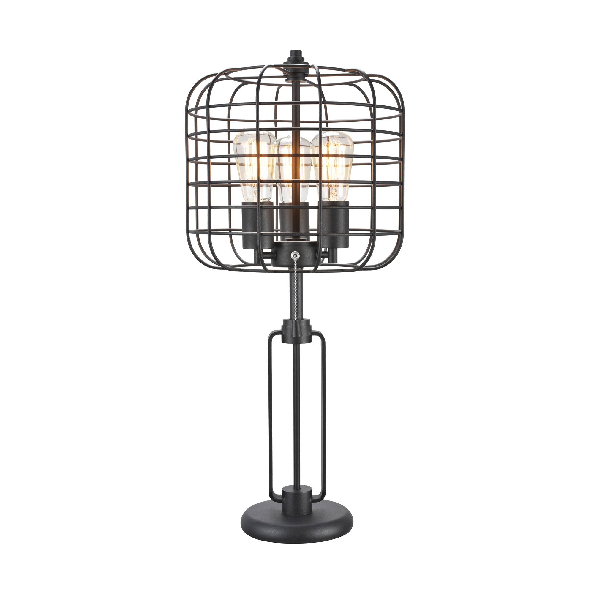 26"H Black Industrial Wire Cage Table Lamp with Edison Bulb Bed Bath